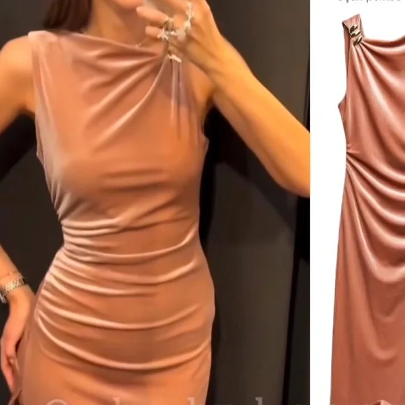 Zara Velvet Blush Color Midi Dress - Picture 5 of 16